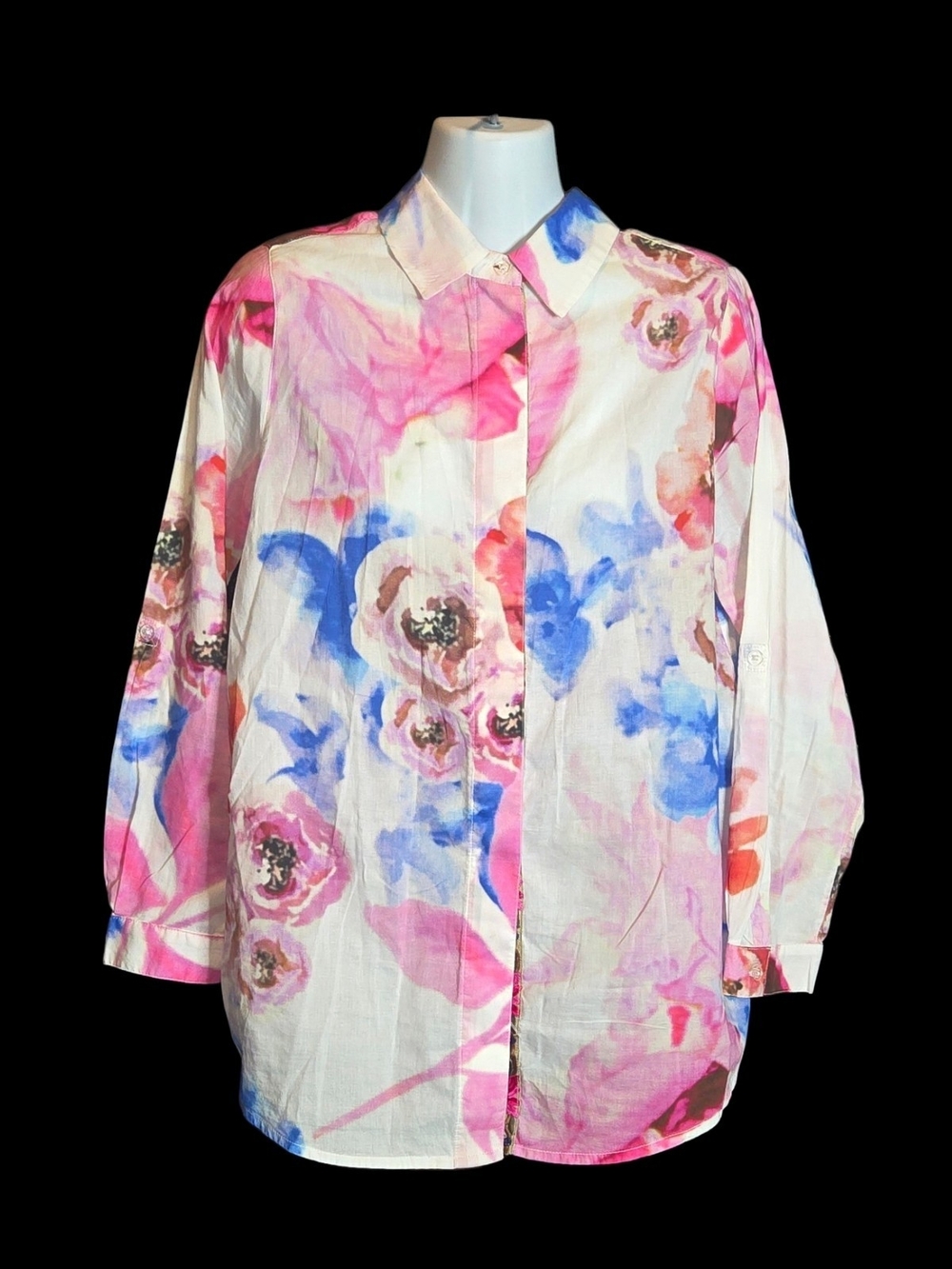 Soft Surroundings Floral Button-Down Shirt in Pink & Blue